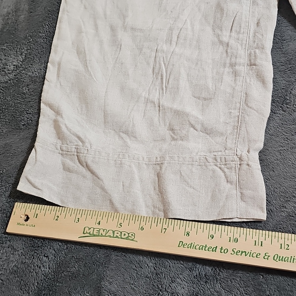 100% Linen Tan Cream Oatmeal Beige Wide Leg Crop Pants Size M - Picture 5 of 9